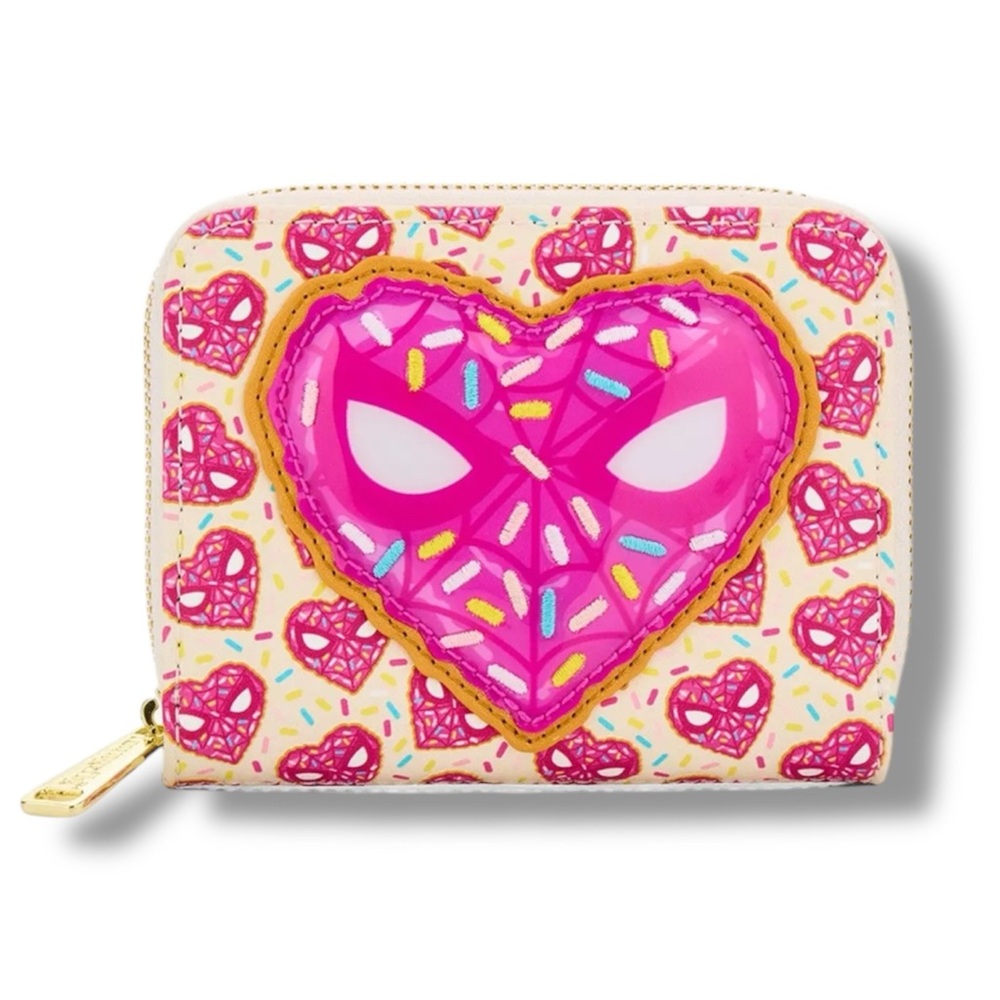 Loungefly Exclusive Marvel Spider-Man Sprinkle Donut Mask Accordion Wallet - NWT